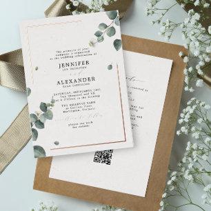 Rustikales Eukalyptus- & RSVP-QR-Code-Hochzeit in  Folieneinladung