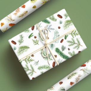 Rustikales Evergreen Pine Tree Wasserfarbe Weihnac Geschenkpapier Set