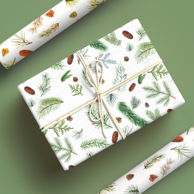 Rustikales Evergreen Pine Tree Wasserfarbe Weihnac Geschenkpapier Set (Von Creator hochgeladen)