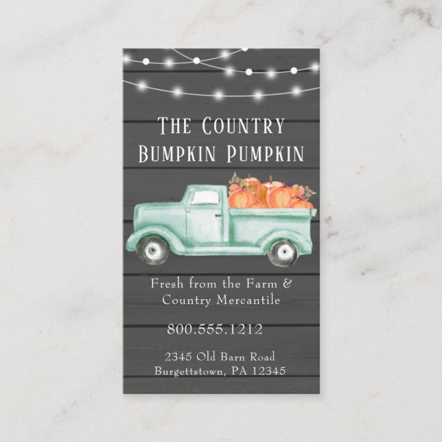 Rustikales Fall Ernte Vintager Lkw-Stallholz Visitenkarte (Vorderseite)