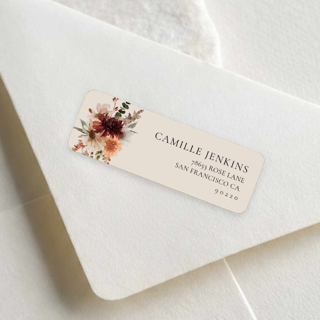 Rustikales Fall Floral Brautparty (Fall Burgundy Floral Return Address Label)