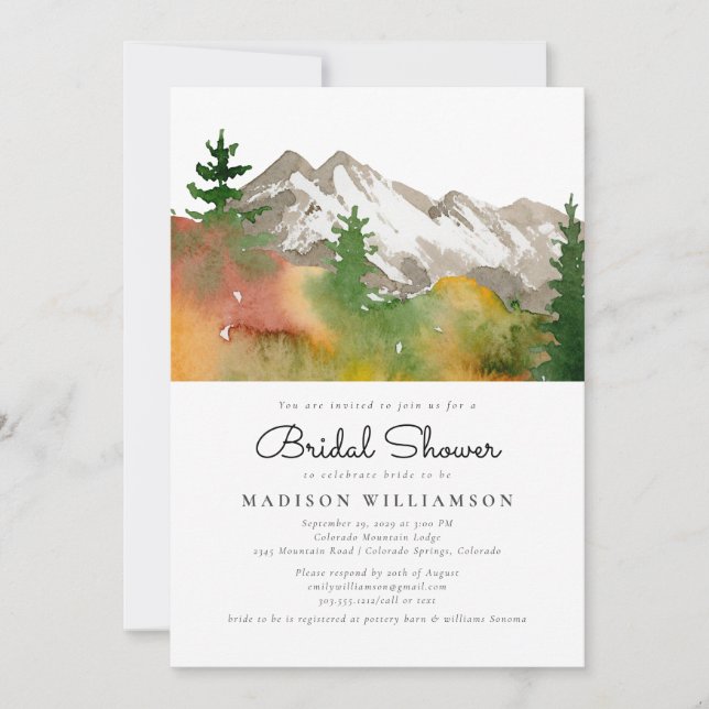 Rustikales Fall Forest Mountain Boho Brautparty im Einladung (Vorderseite)