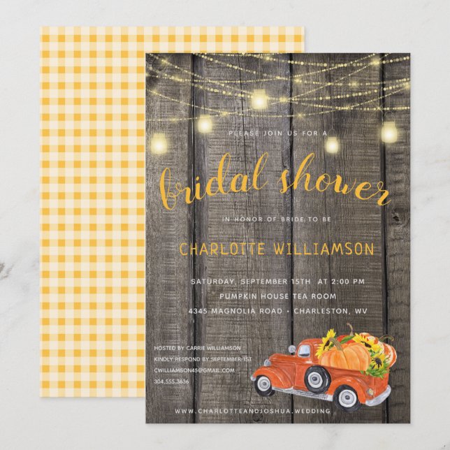 Rustikales Fall Harvest Barnwood Lights Brautparty Einladung (Vorne/Hinten)
