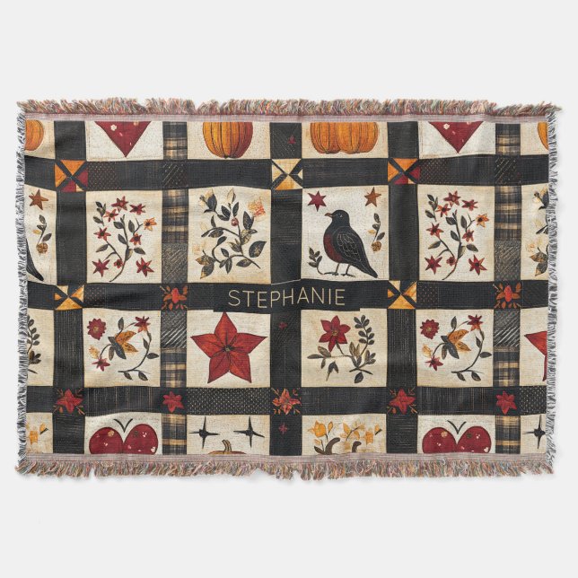 Rustikales Fall Quilt Muster | Bauernhaus Patchwor Decke (Vorderseite)