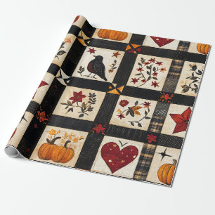 Rustikales Fall Quilt Muster Bauernhaus Patchwor Geschenkpapier
