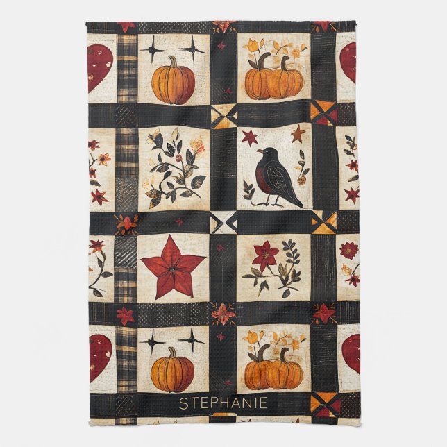 Rustikales Fall Quilt Muster | Bauernhaus Patchwor Geschirrtuch (Vertikal)