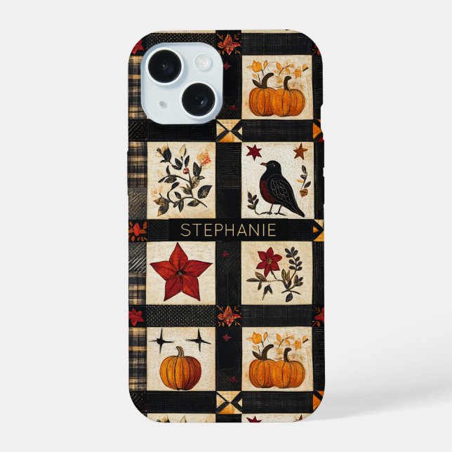 Rustikales Fall Quilt Muster | Bauernhaus Patchwor iPhone 15 Hülle (Rückseite)