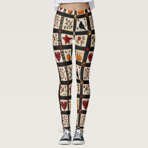 Rustikales Fall Quilt Muster Bauernhaus Patchwor Leggings