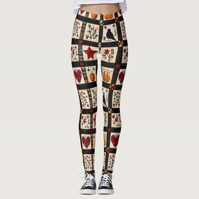 Rustikales Fall Quilt Muster | Bauernhaus Patchwor Leggings (Vorderseite)