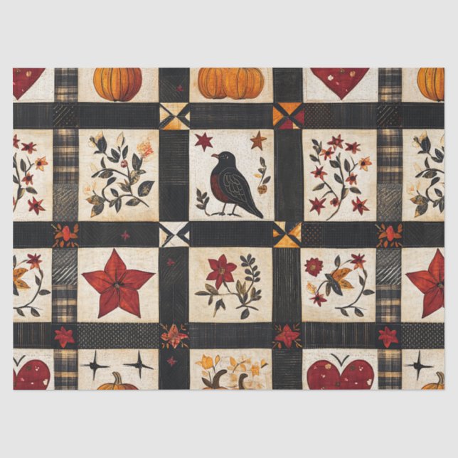 Rustikales Fall Quilt Muster | Bauernhaus Patchwor Seidenpapier (Vorderseite)