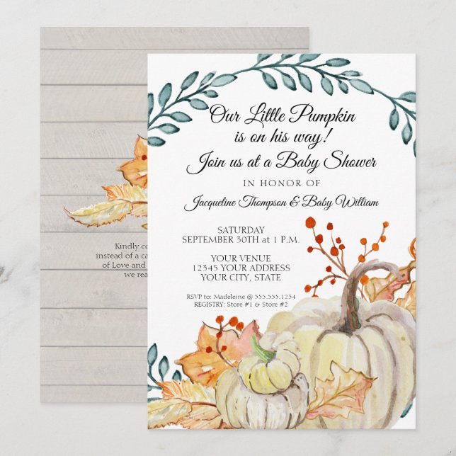 Rustikales Fallleaf in Wood Pumpkin Boy Baby Shoot Einladung (Vorne/Hinten)