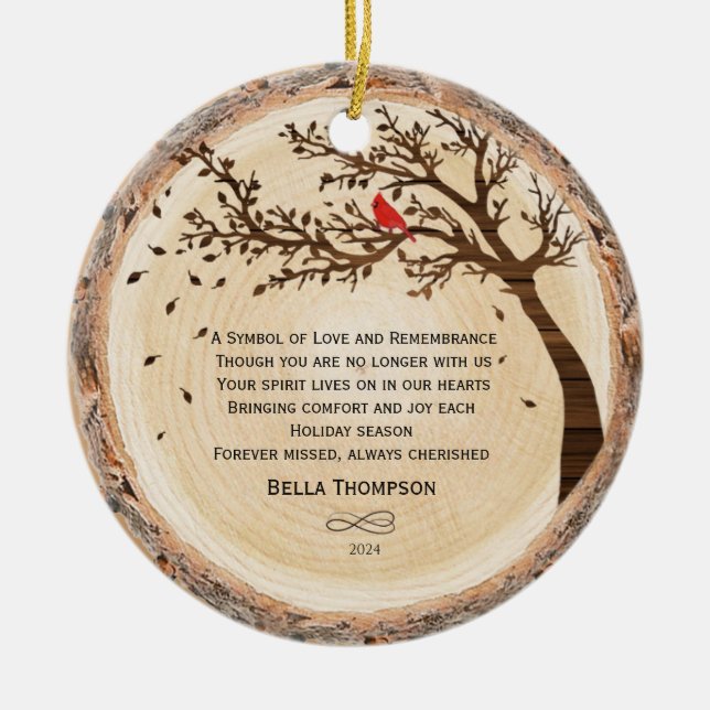 Rustikales Familiendenkmal Foto Tree Roter Kardina Keramik Ornament (Vorne)