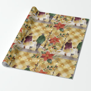 Rustikales Familienferien-Plaid Gold Wasserfarbe T Geschenkpapier