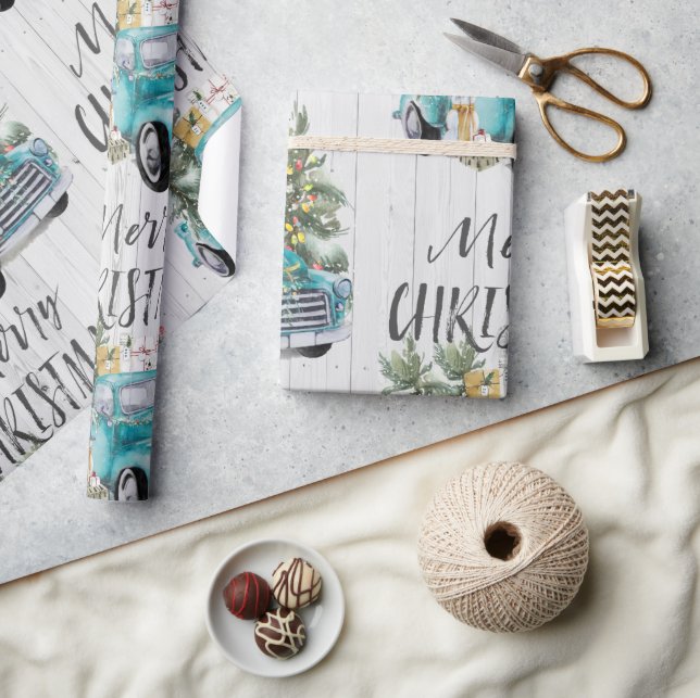Rustikales Farmhouse Truck Weihnachtswrapping Papi Geschenkpapier (Kunsthandwerk)