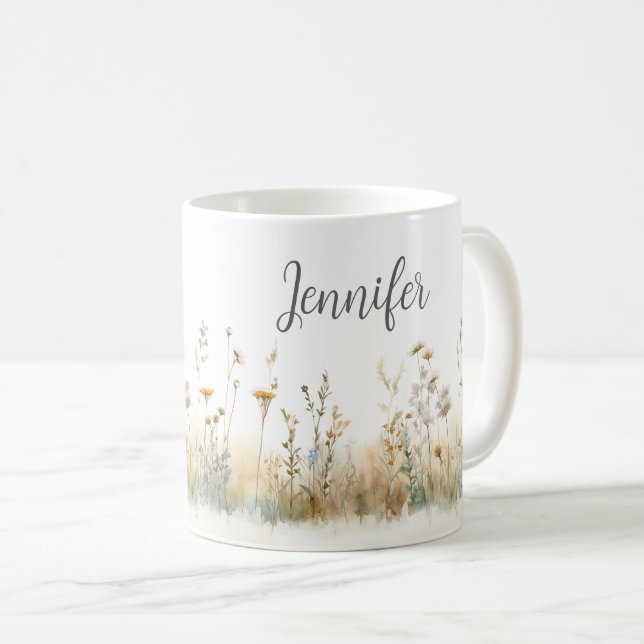 Rustikales Feld der Wildblumen Monogramm Kaffeetasse (VorderseiteRechts)