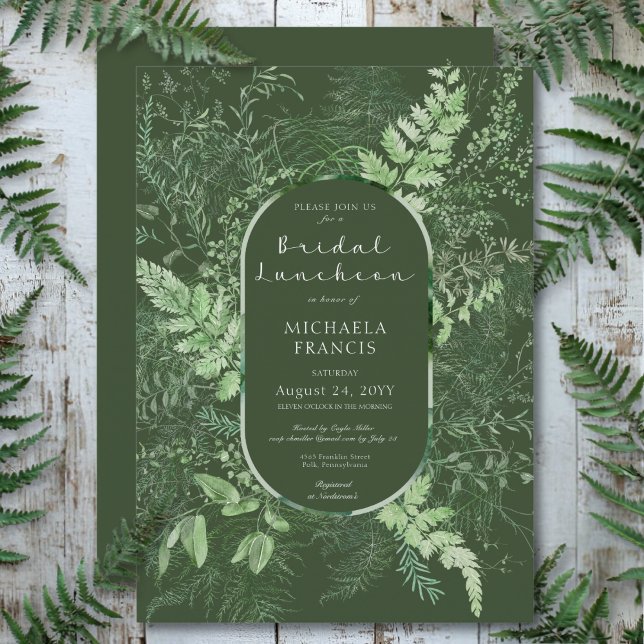 Rustikales Fern Green Foliage Emerald Bridal Lunch Einladung (Rustic Fern Green Foliage Emerald Bridal Luncheon Invitation)
