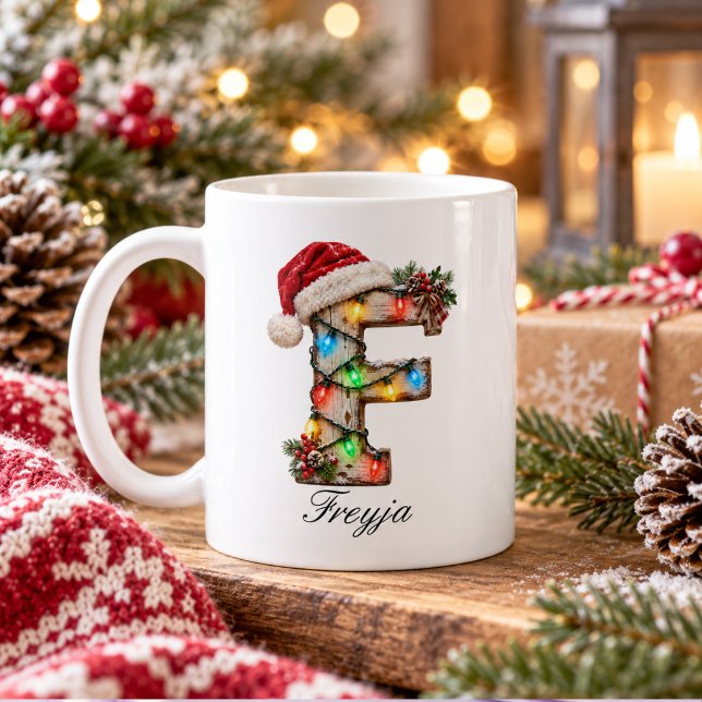 Rustikales festliches Weihnachtsmonogramm Buchstab Kaffeetasse (Rustic Festive Christmas Monogram Letter F Coffee Mug
)