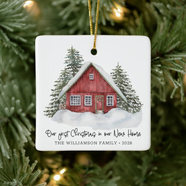 Rustikales First Christmas New Zuhause Woodland Keramikornament (Baum)