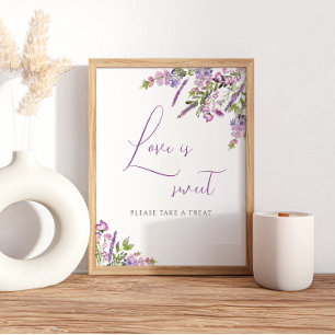 Rustikales Flieder-Liebe-ist-süß-Hochzeitsschild Poster