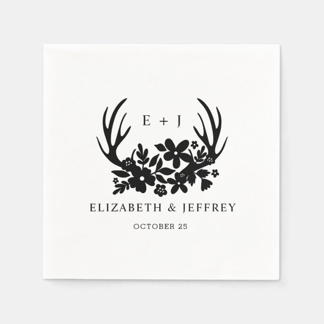 Rustikales Floral Antler Woodland Hochzeit Napkins Serviette (Vorderseite)
