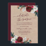 Rustikales floral Burgund Weihnachtsfest Party Einladung<br><div class="desc">Mehr elegante Weihnachtseinladungen im Kleinen Bayleigh Store!</div>