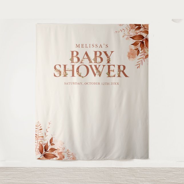 Rustikales Floral Fall Babydusche Foto Hintergrund Wandteppich (Vorderseite)