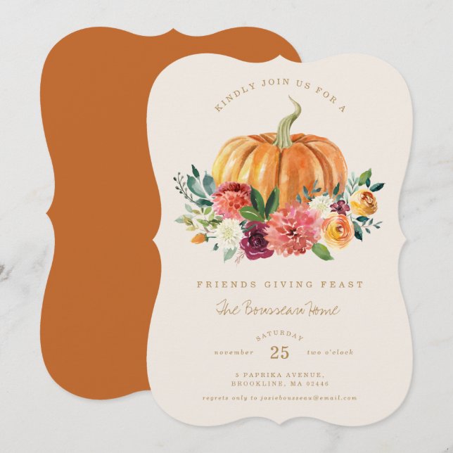 Rustikales floral Friendsgiving Dinner Einladung (Vorne/Hinten)