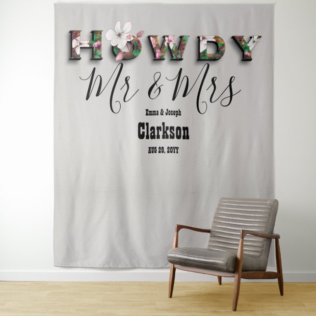 Rustikales Floral Howdy Frau Linen Foto Hintergrun Wandteppich (Beispiel)