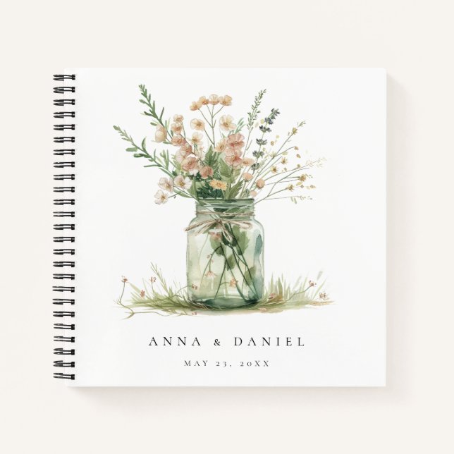 Rustikales Floral Mason Jar Wedding Gästebuch Notizbuch (Vorderseite)