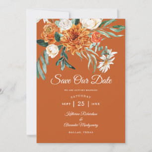 Rustikales Floral Terracotta fall Foto Hochzeit Save The Date