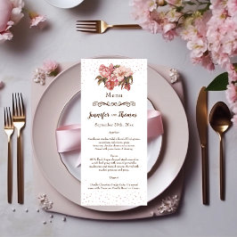 Rustikales, florales Burgundy Wedding Menü Menükarte