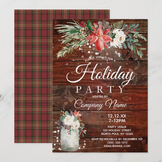 Rustikales florales Corporate Holiday Weihnachten  Einladung (Vorne/Hinten)