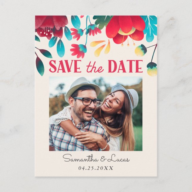 Rustikales florales Foto Save the Date Ankündigungspostkarte (Vorderseite)