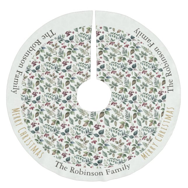 Rustikales florales Gemustert Botanisches Elegante Polyester Weihnachtsbaumdecke (Vorderseite)