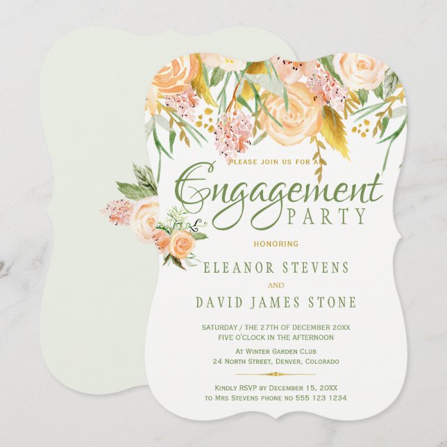 Rustikales, florales Gold als elegante Begegnungsf Einladung (Vorne/Hinten)