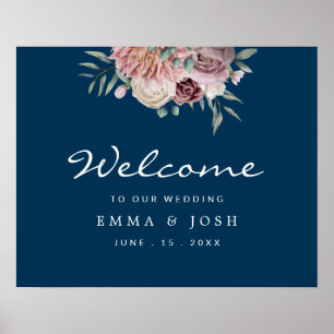 Rustikales, Florales, Navy, Hochzeits-Willkommenss Poster