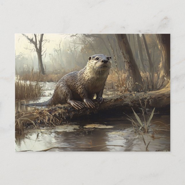 Rustikales Flussgemälde Otter Postkarte (Vorderseite)