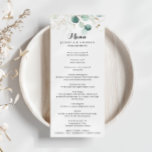 Rustikales Foliage Gold Blumenkalligrafie Dinner Menükarte<br><div class="desc">Diese rustikale Blattgold-Kalligraphie Abendkarte ist perfekt für eine einfache Hochzeit. Dieses künstlerische Design zeigt handgezeichnet goldene Blüten und Aquarellen eucalyptus grünes Blattwerk,  das die natürliche Schönheit inspiriere. Diese Karte kann für Hochzeitsempfang,  Probe,  Brautparty oder jede Veranstaltung verwendet werden.</div>