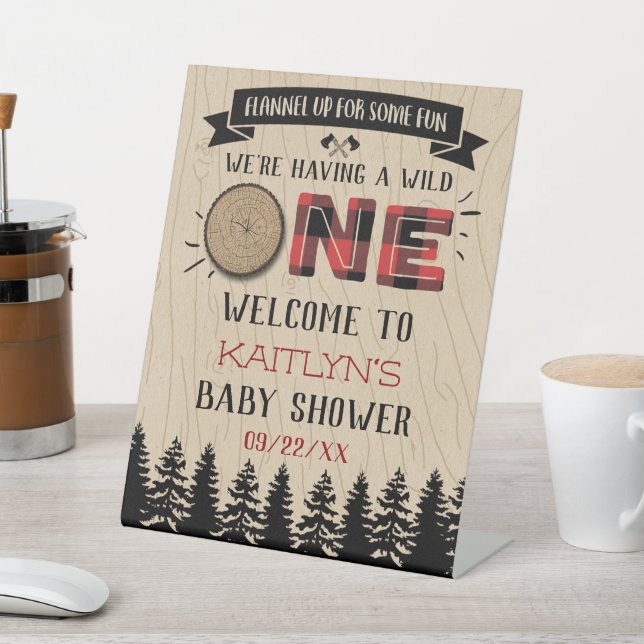 Rustikales Forest Buffalo Kariert Wild One Baby Du Sockelschild (In SItu)