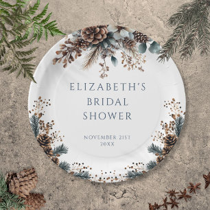 Rustikales Forest Floral Pinecones Brautparty Pappteller
