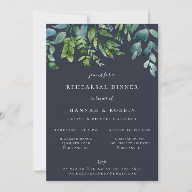 Rustikales Forest Foliage Navy Blue Probe Dinner Ankündigung (Vorderseite)