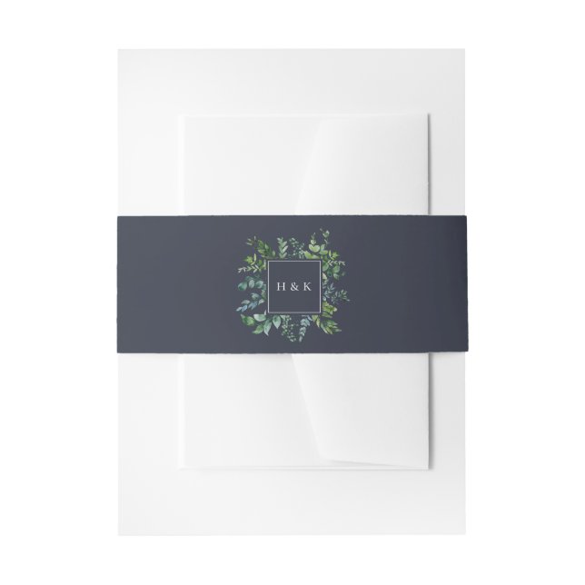 Rustikales Forest Foliage Navy Blue Wedding Einladungsbanderole (Vorderseite Beispiel)
