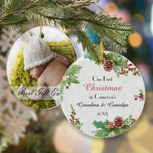 Rustikales Foto 1. Weihnachten Neue Großeltern Ornament