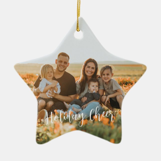 Rustikales Foto 2-seitige Joy Peace Liebe Xmas Keramik Ornament (Vorne)