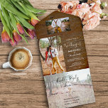 Rustikales Foto All In One Einladung<br><div class="desc">Rustikales Holz Foto Land Hochzeit alles in einem All in One Invitation and RSVP Karte. Für Frühling, Sommer, Herbst oder Winterhochzeit. Sie können ganz einfach eigene Fotos hinzufügen, um sie zu personalisieren und Ihren eigenen Text hinzuzufügen.</div>