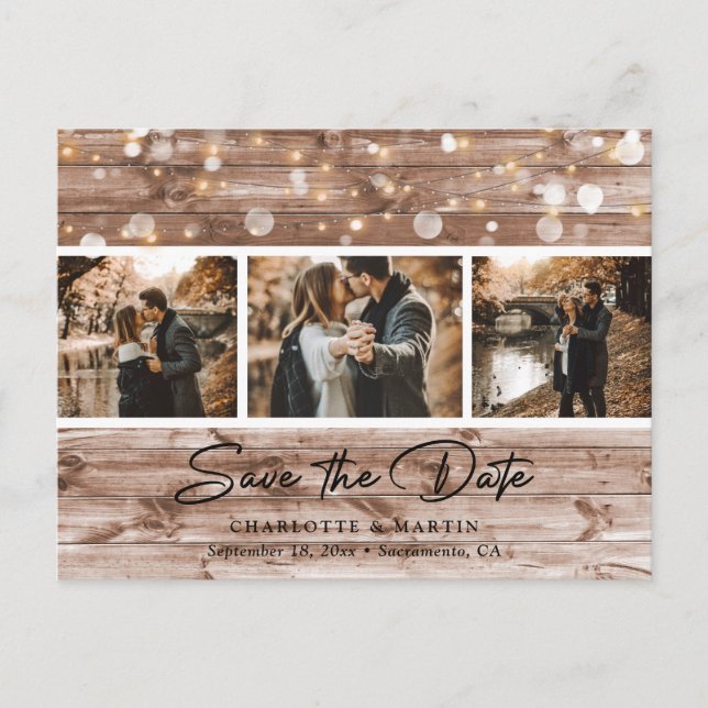 Rustikales Foto aus Stallholz Save the Date Ankündigungspostkarte (Vorderseite)