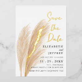 Rustikales Foto Boho Pampas Save the Date Folieneinladung