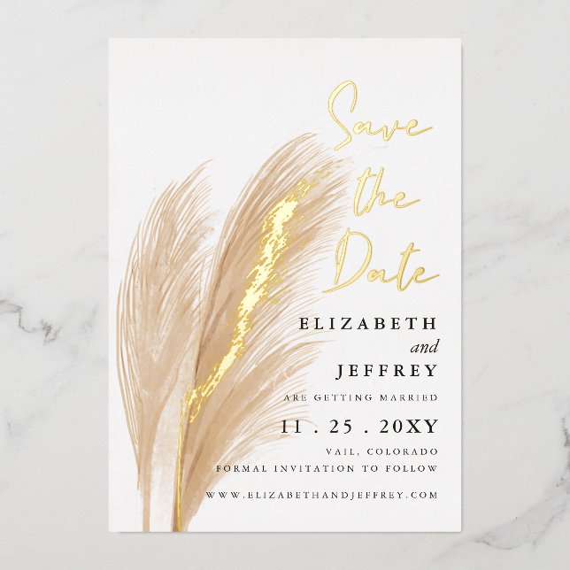 Rustikales Foto Boho Pampas Save the Date Folieneinladung (Vorderseite)