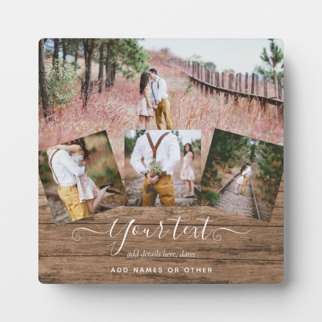 Rustikales FOTO-COLLAGE-Geschenk Benutzerdefiniert Fotoplatte (Vorderseite)