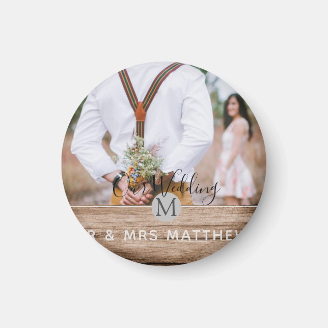 Rustikales Foto Collage Monogram NEWLYWEDS WEDS Magnet (Vorne)